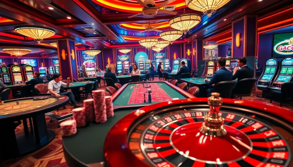 Experience the thrilling atmosphere of gacor123 with players enjoying dynamic casino games like blackjack and poker.